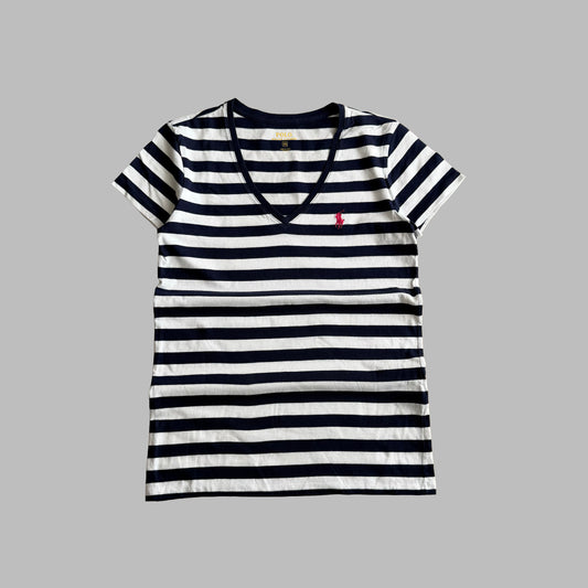 Y2K Ralph Lauren Striped V-Neck Top - S/M