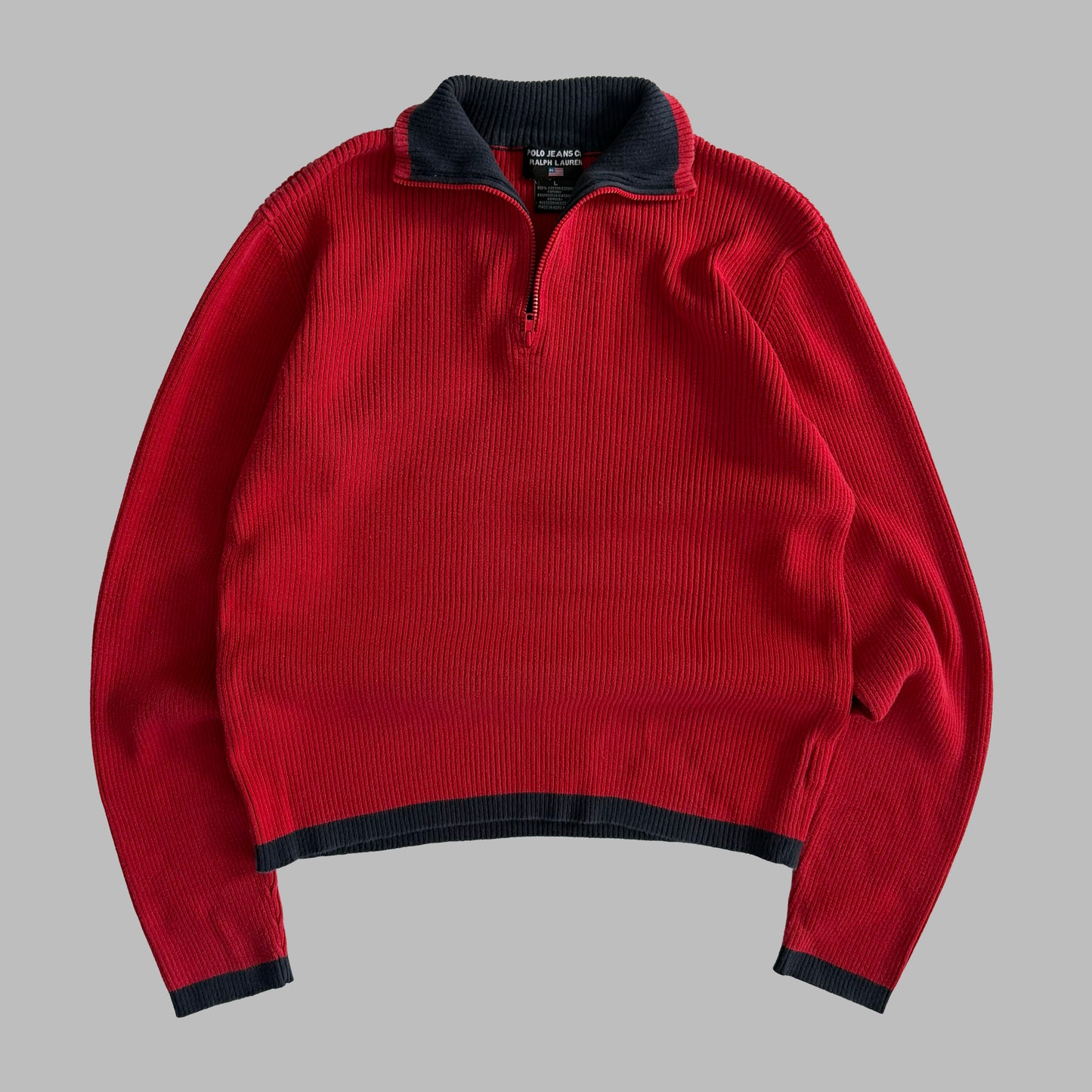 Y2K Polo Ralph Lauren Ribbed Flag Quarter Zip - L