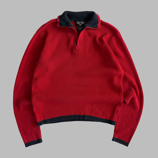 Y2K Polo Ralph Lauren Ribbed Flag Quarter Zip - L