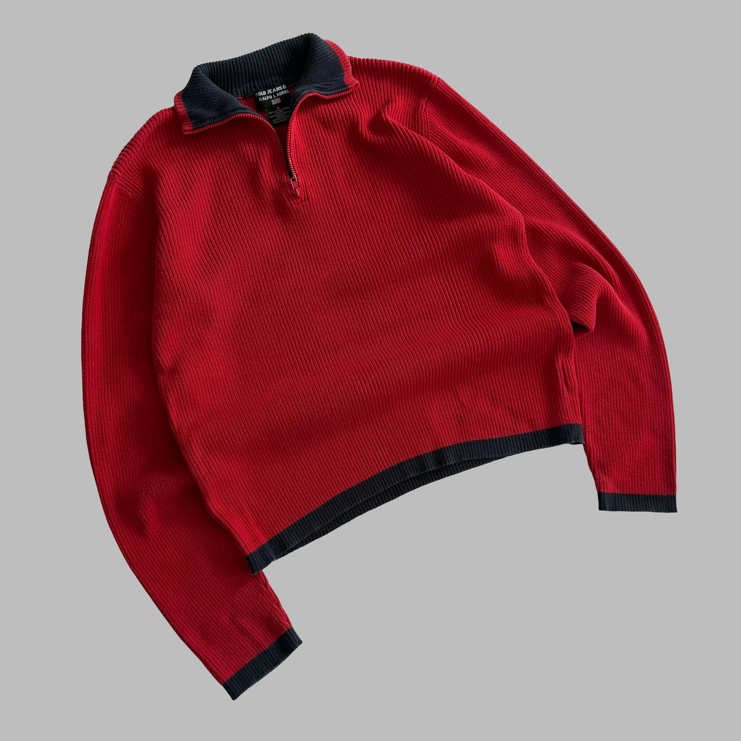 Y2K Polo Ralph Lauren Ribbed Flag Quarter Zip - L