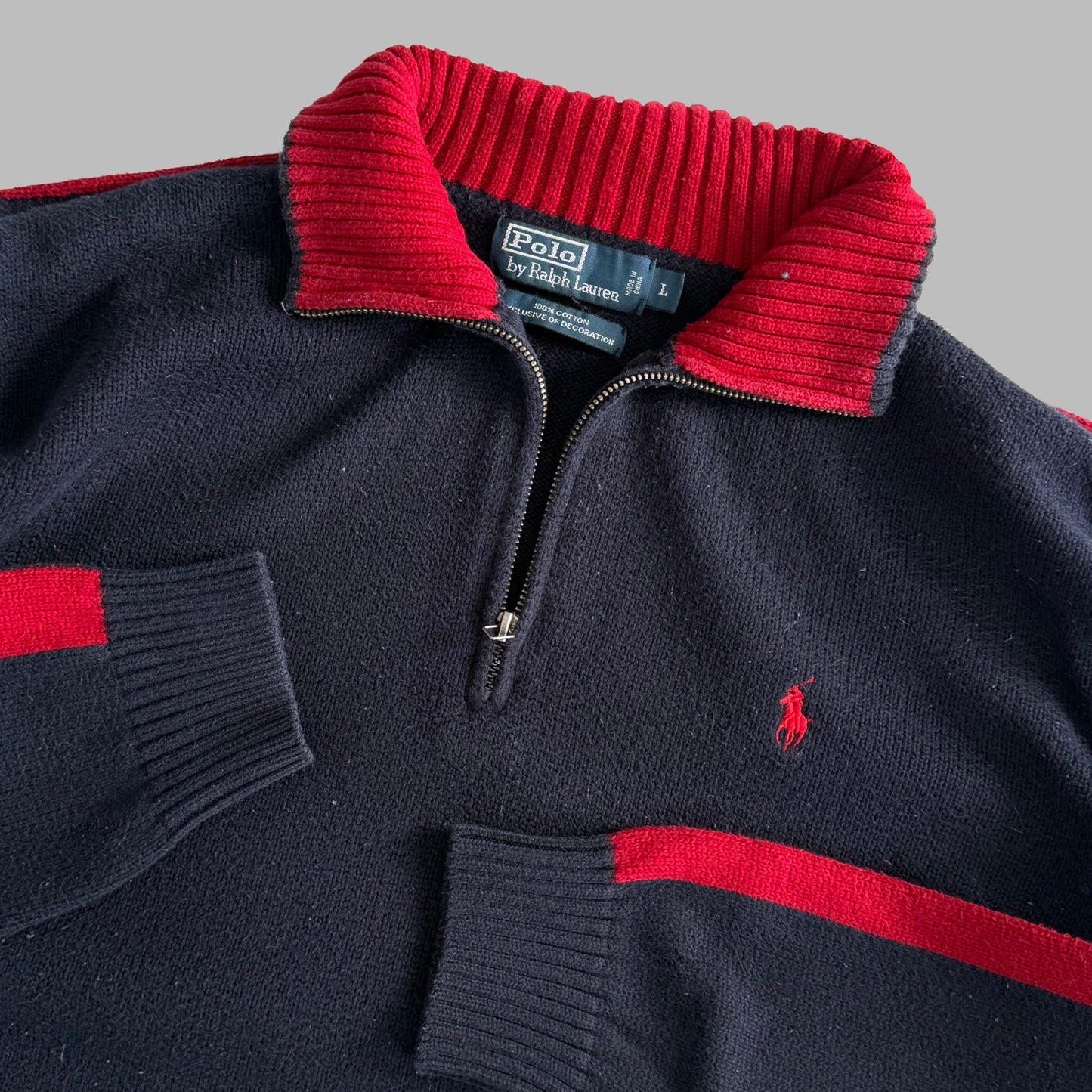 90s Polo Ralph Lauren Striped Quarter Zip - L