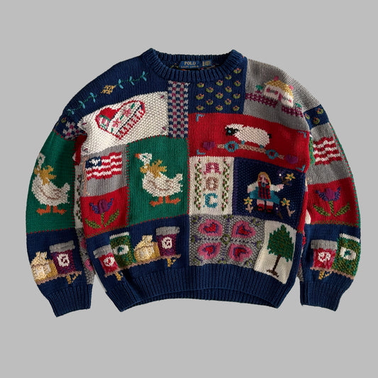 Polo Ralph Lauren Patchwork Heavyweight Knit Sweater - XL