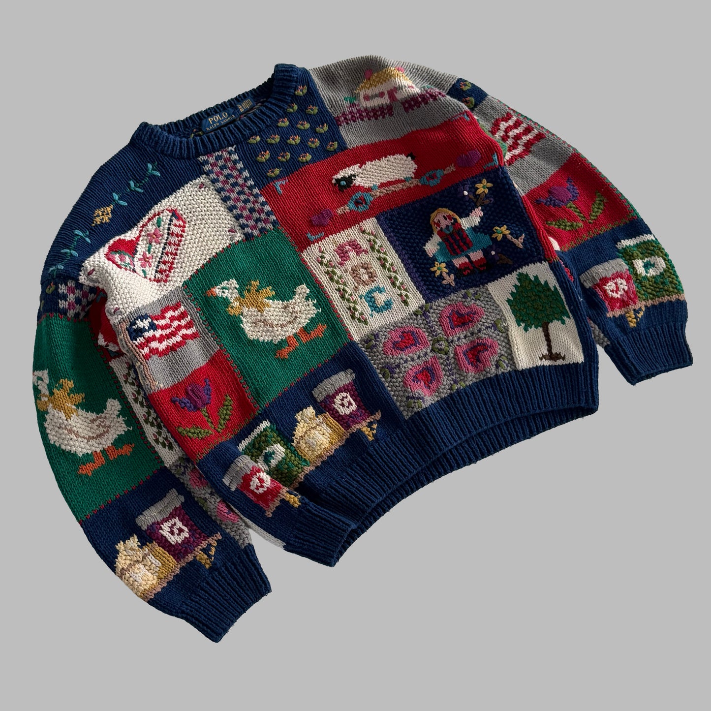 Polo Ralph Lauren Patchwork Heavyweight Knit Sweater - XL
