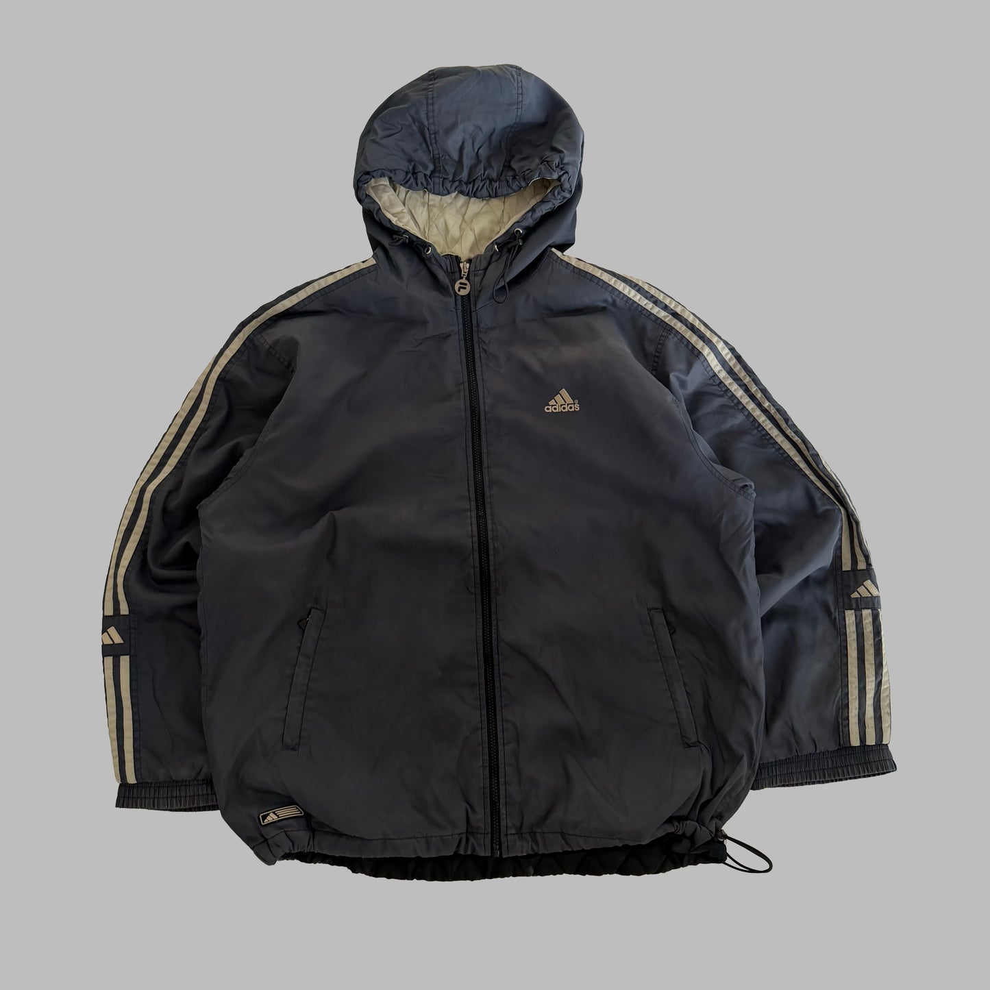 90s Adidas Three Stripe Insulated Hooded Jacket - L