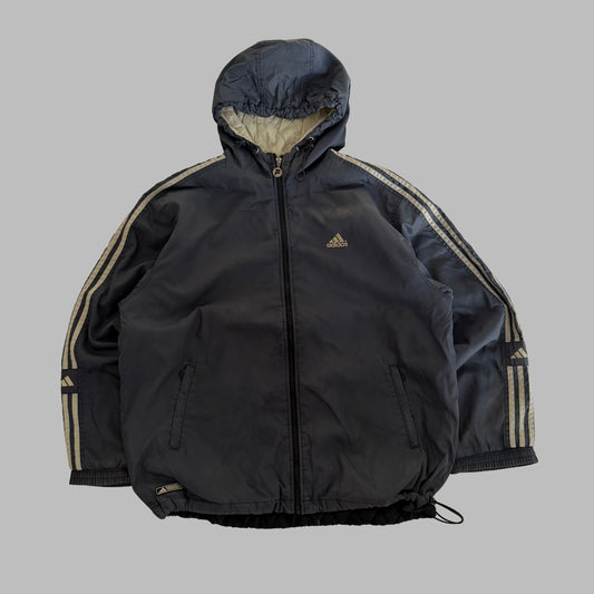 90s Adidas Three Stripe Insulated Hooded Jacket - L