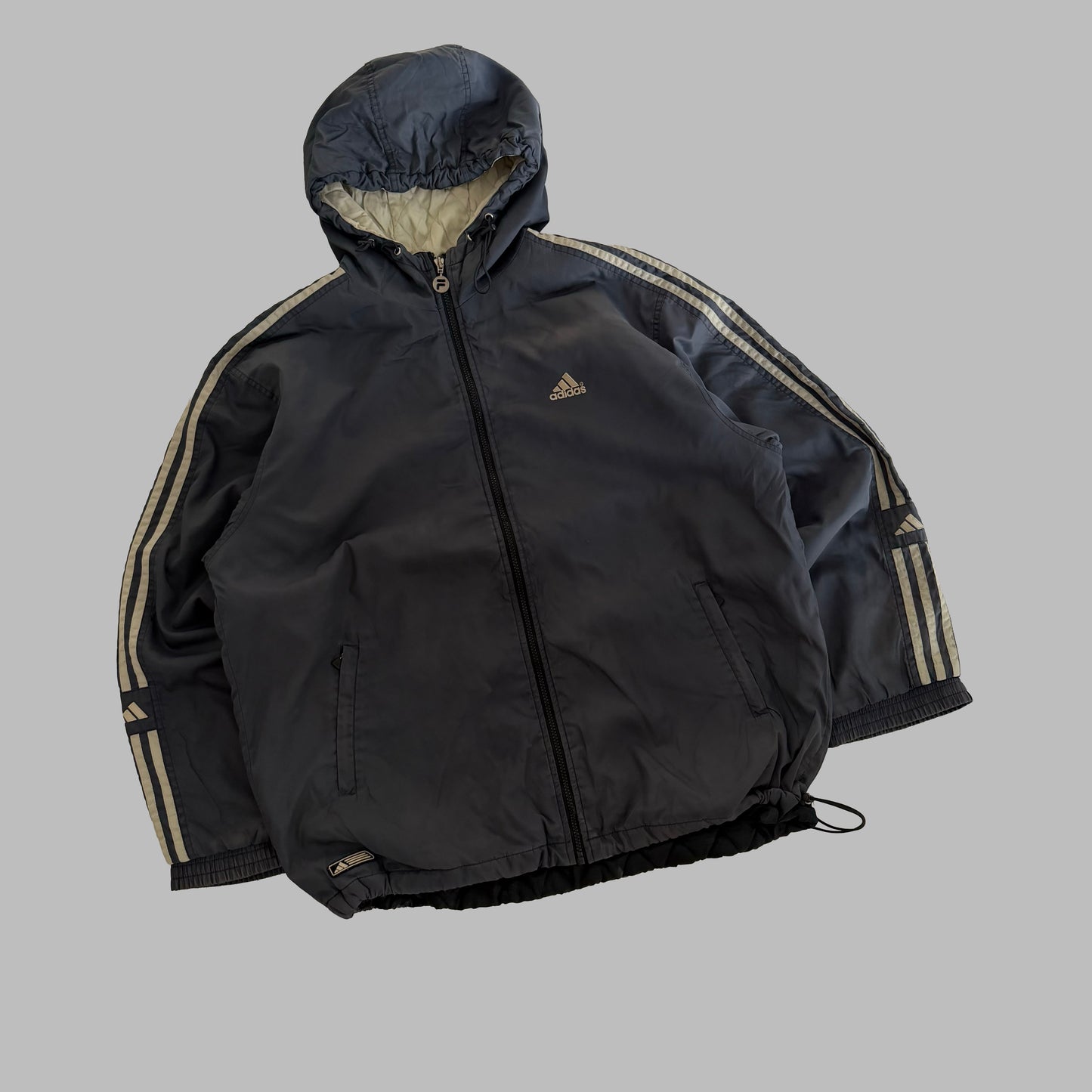 90s Adidas Three Stripe Insulated Hooded Jacket - L