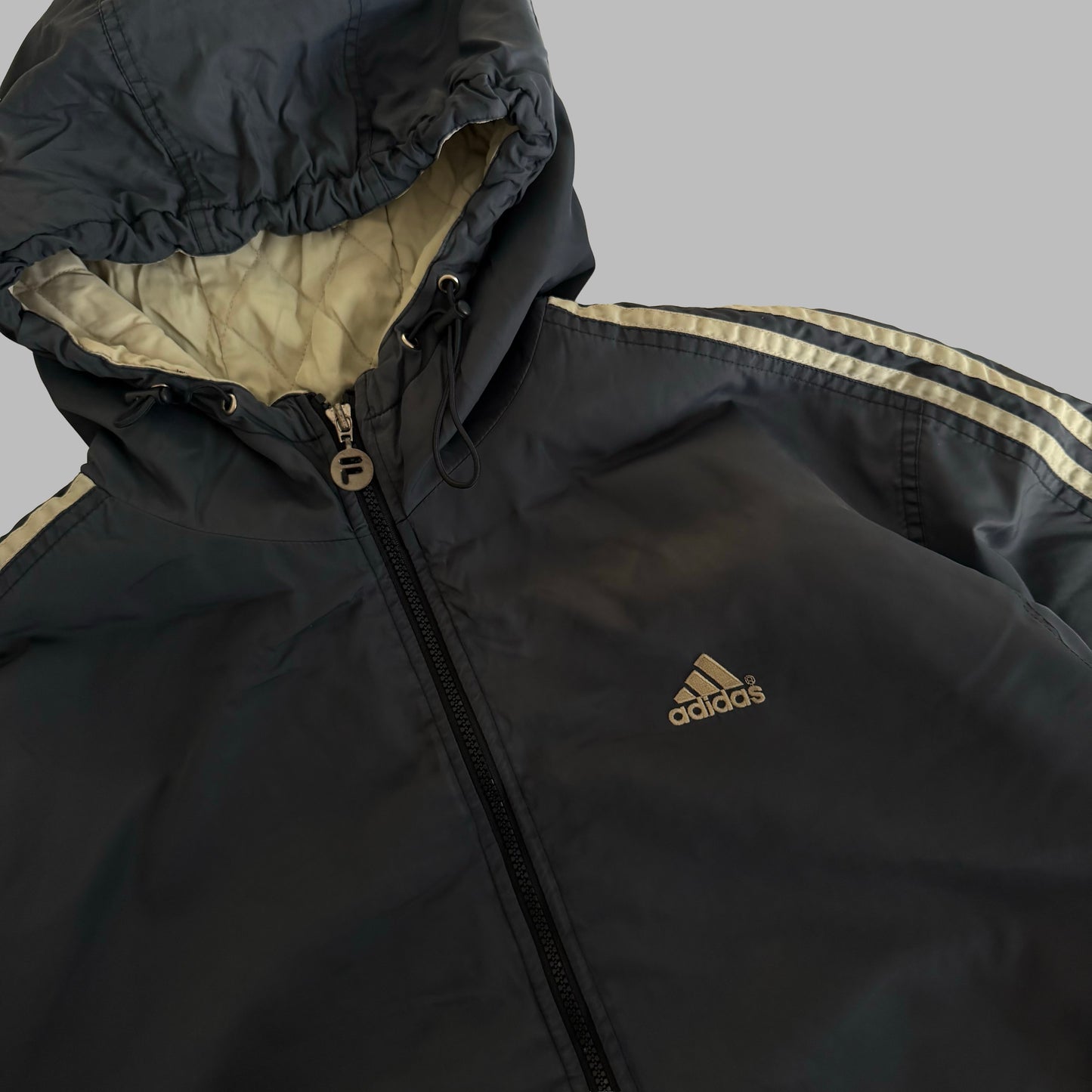 90s Adidas Three Stripe Insulated Hooded Jacket - L