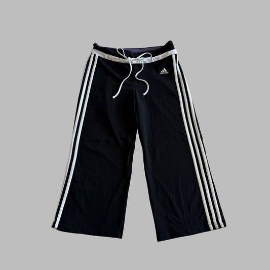 Y2K Adidas Three Stripe Wide Leg Activewear Capris - S