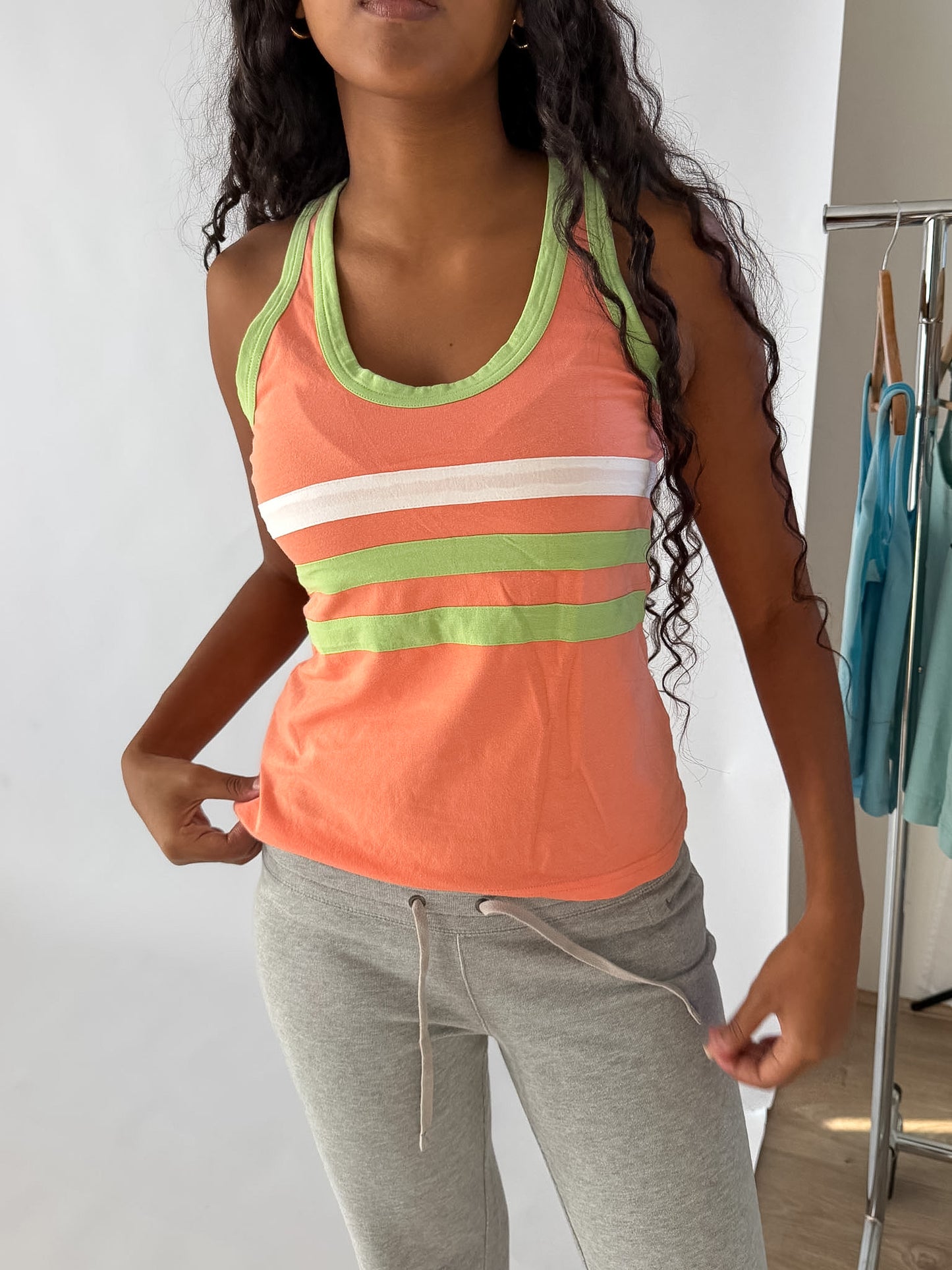 Y2K  Adidas Three Stripe Ringer Activewear Tank - L