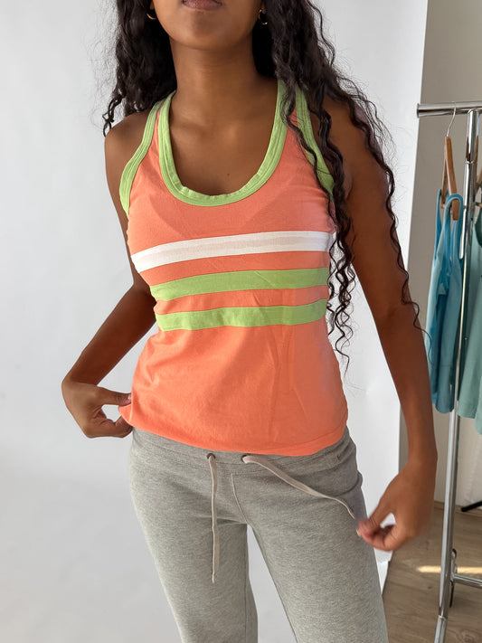 Y2K  Adidas Three Stripe Ringer Activewear Tank - L