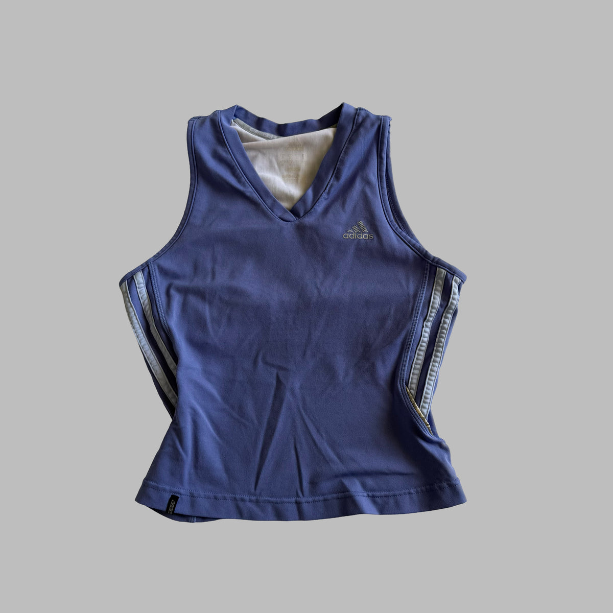 Y2K Adidas Three Stripe V-Neck Activewear Tank - S