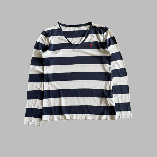 Y2K Ralph Lauren Striped Low Cut Long Sleeve - M