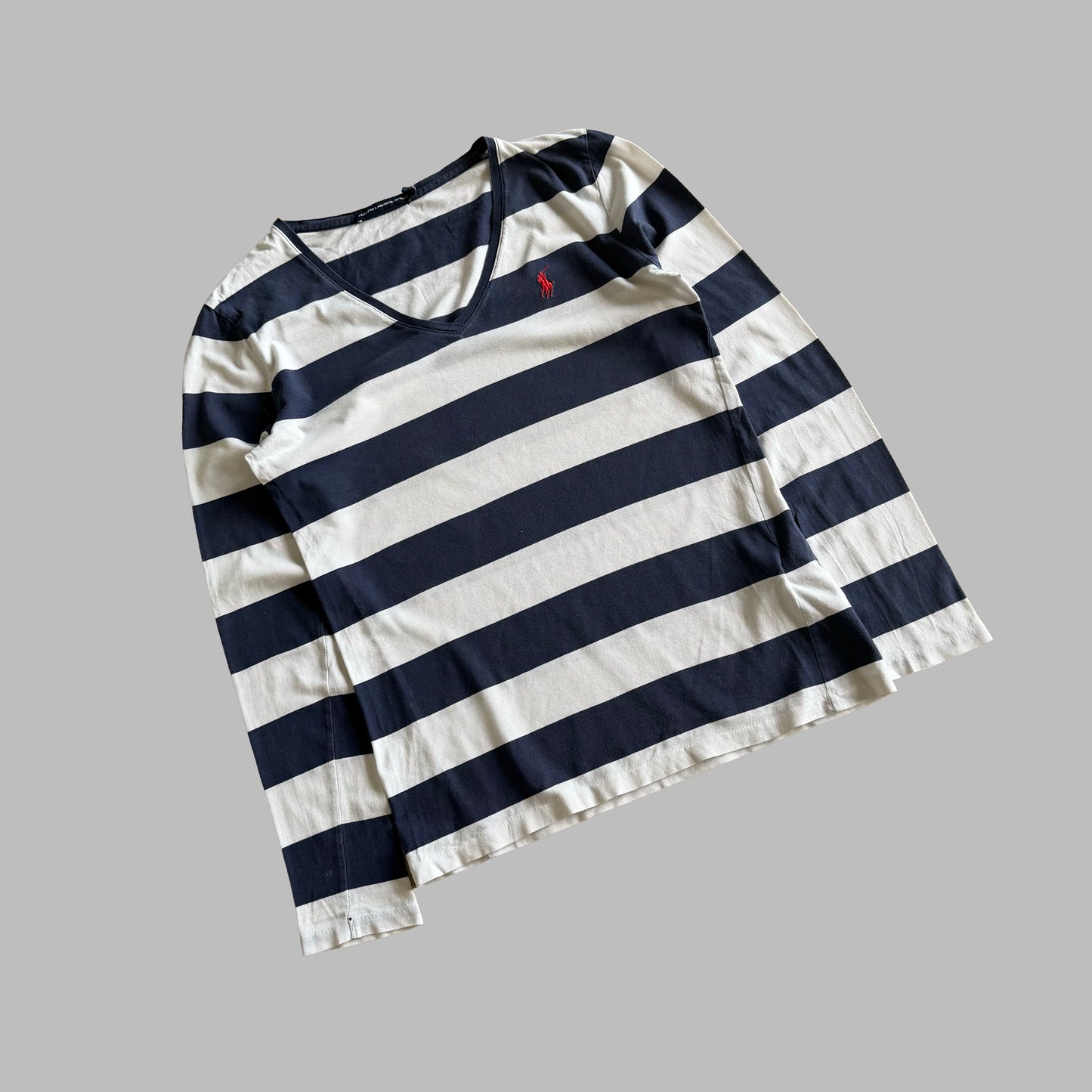 Y2K Ralph Lauren Striped Low Cut Long Sleeve - M