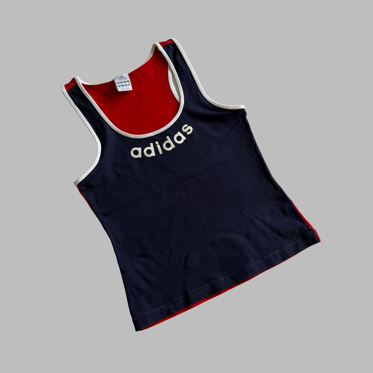 Y2K Adidas Two Toned Spell Out Ringer Tank - L