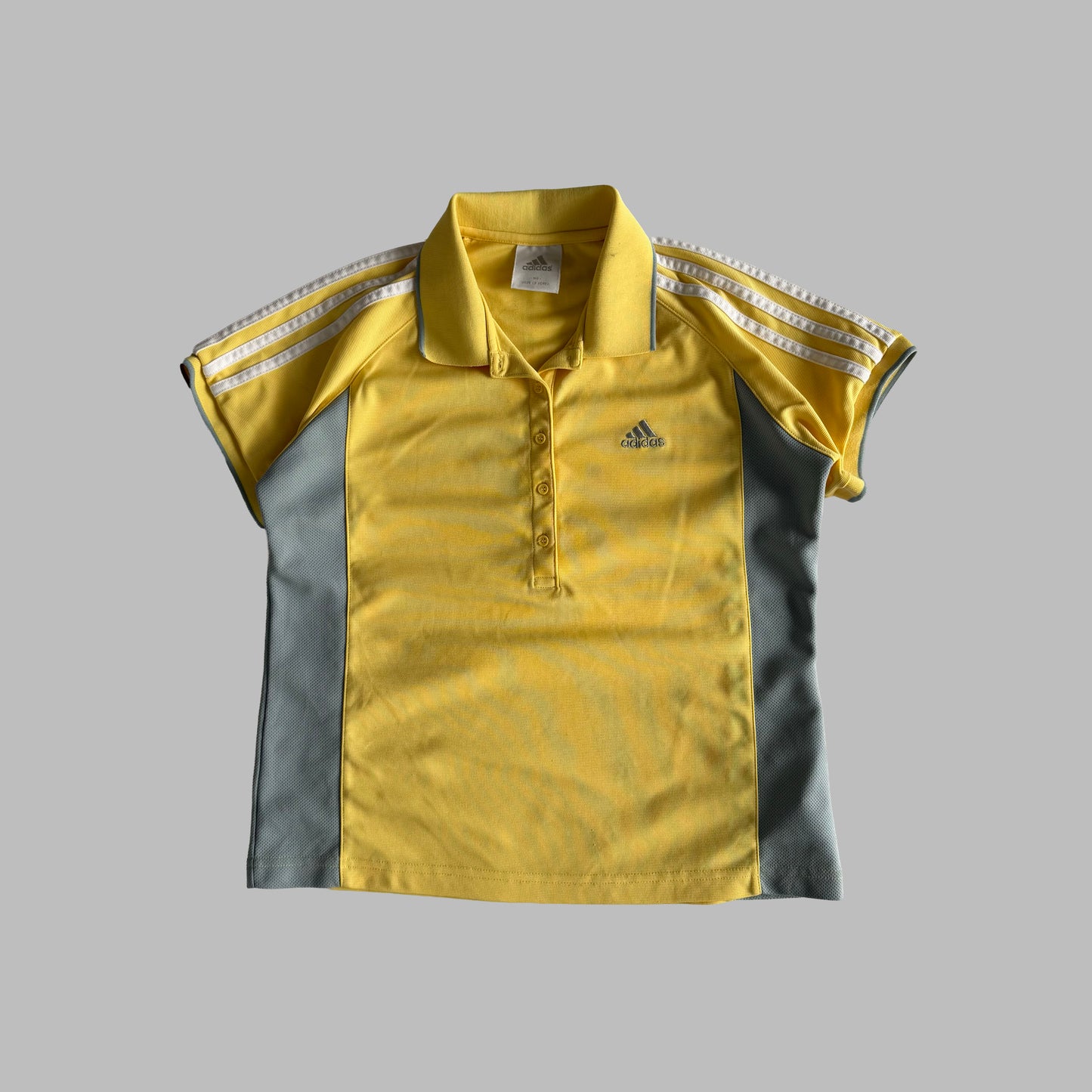 Y2K Adidas Three Stripe Panelled Polo Shirt - S