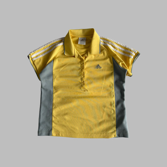 Y2K Adidas Three Stripe Panelled Polo Shirt - S