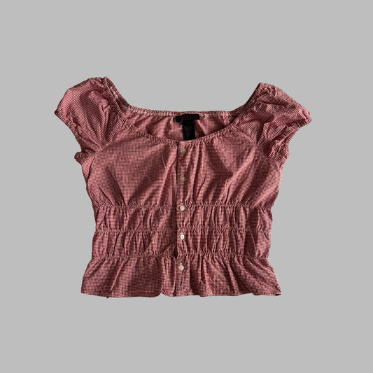 Y2K Polo Ralph Lauren Gingham Milkmaid Top - S