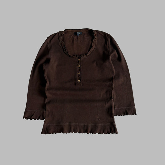 Y2K Burberry Frilled Knitted Top - M