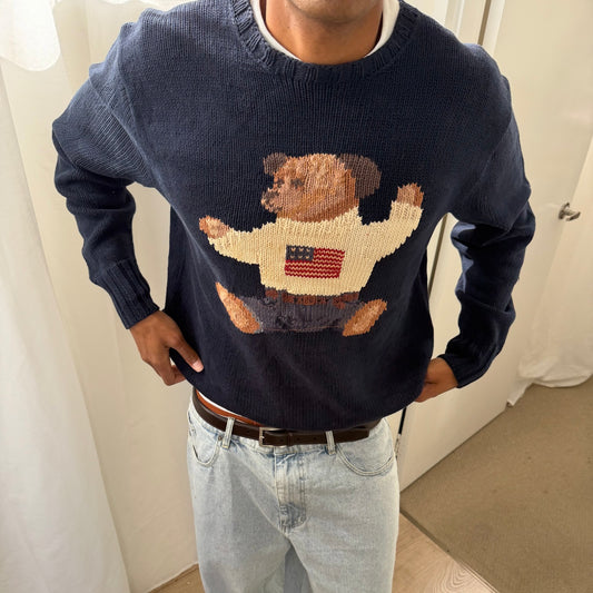 90s Polo Ralph Lauren Sitting Bear Heavy Knit - L