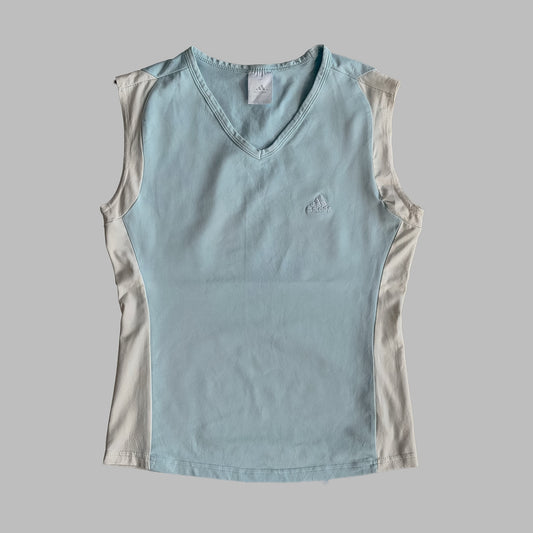 Y2K Adidas Panelled V-Neck Activewear Tank - S