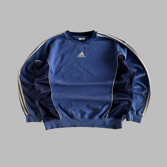 90s Adidas Panelled Three Stripe Sweatshirt - XL