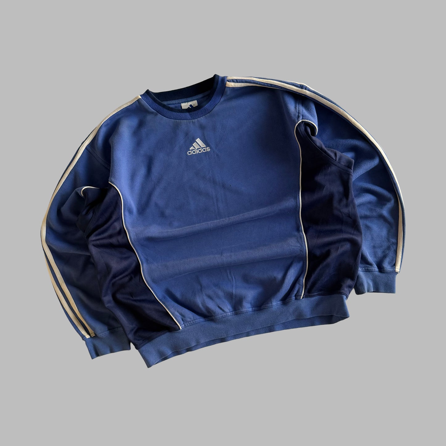 90s Adidas Panelled Three Stripe Sweatshirt - XL