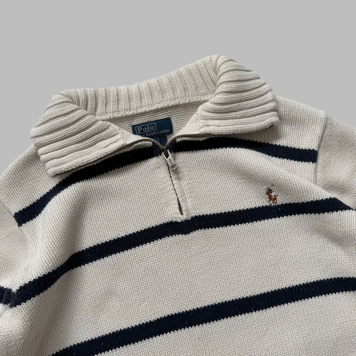 90s Polo Ralph Lauren Striped Heavyweight Quarter Zip - S