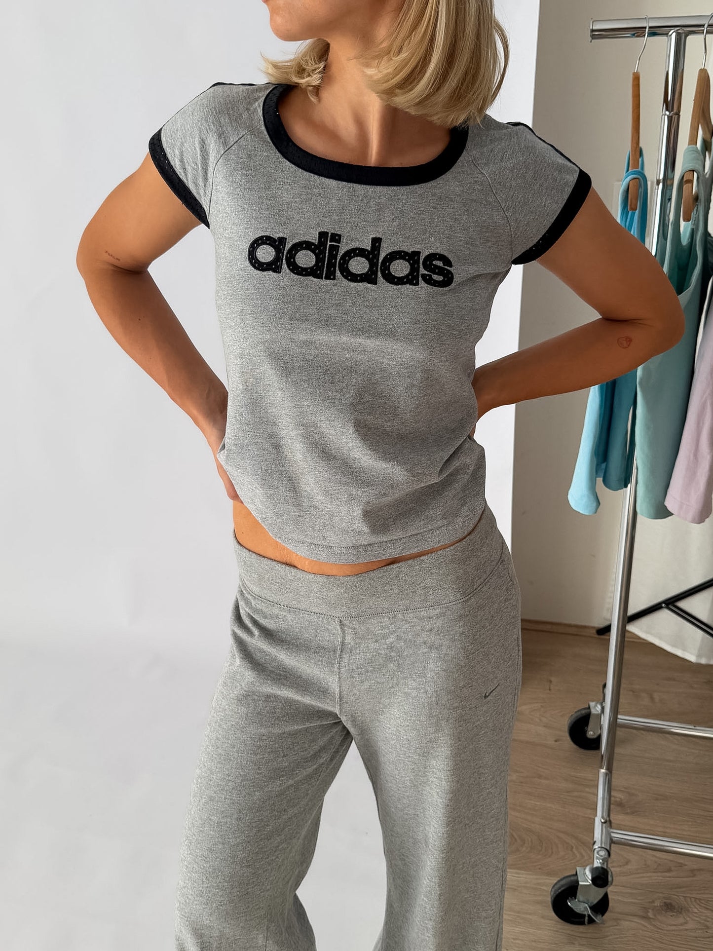 Y2K Adidas Spell Out Baby Tee - S/M