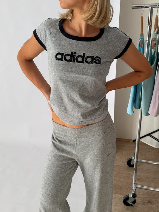 Y2K Adidas Spell Out Baby Tee - S/M