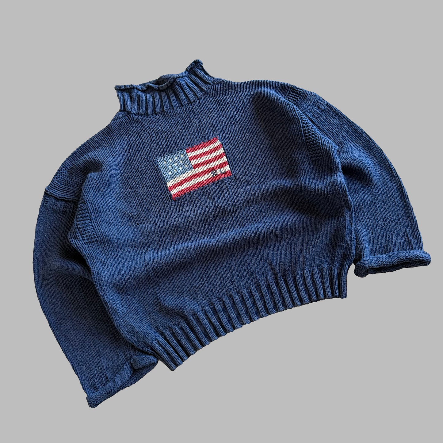 Y2K Ralph Lauren Mock Neck Flag Heavy Knit - L/XL