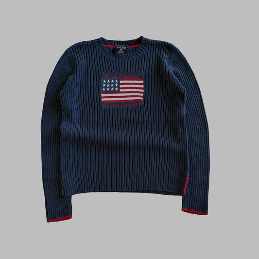 90s Ralph Lauren Polo Jeans Ribbed Flag Knit - L
