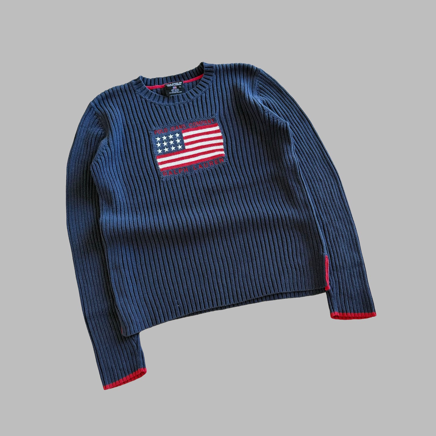 90s Ralph Lauren Polo Jeans Ribbed Flag Knit - L
