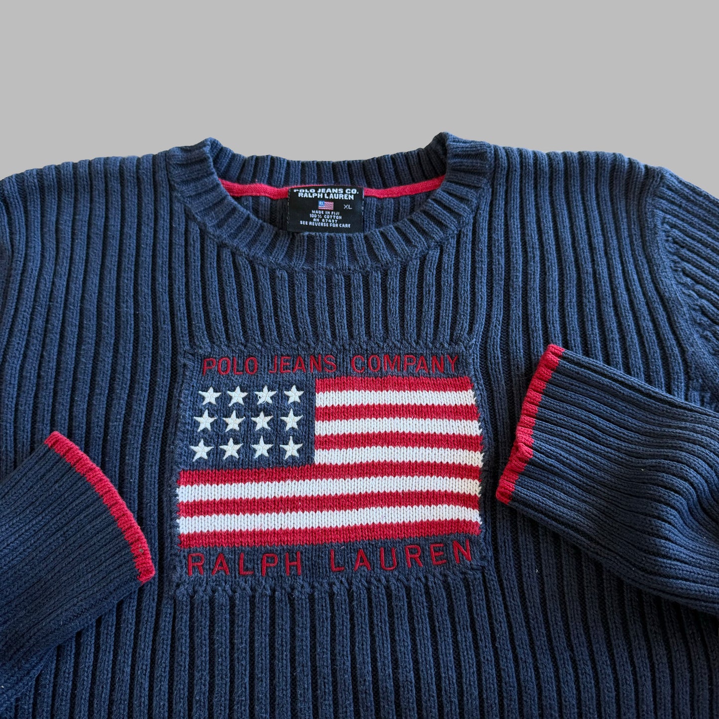 90s Ralph Lauren Polo Jeans Ribbed Flag Knit - L