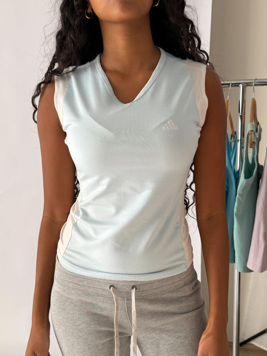 Y2K Adidas Panelled V-Neck Activewear Tank - S