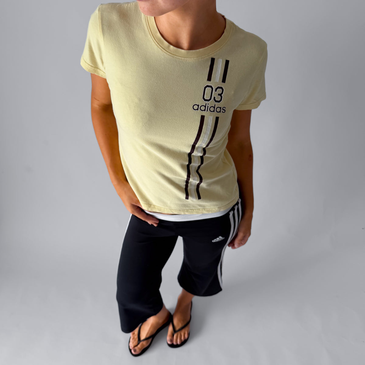 Y2K Adidas Spell Out Three Stripe Baby Tee - S