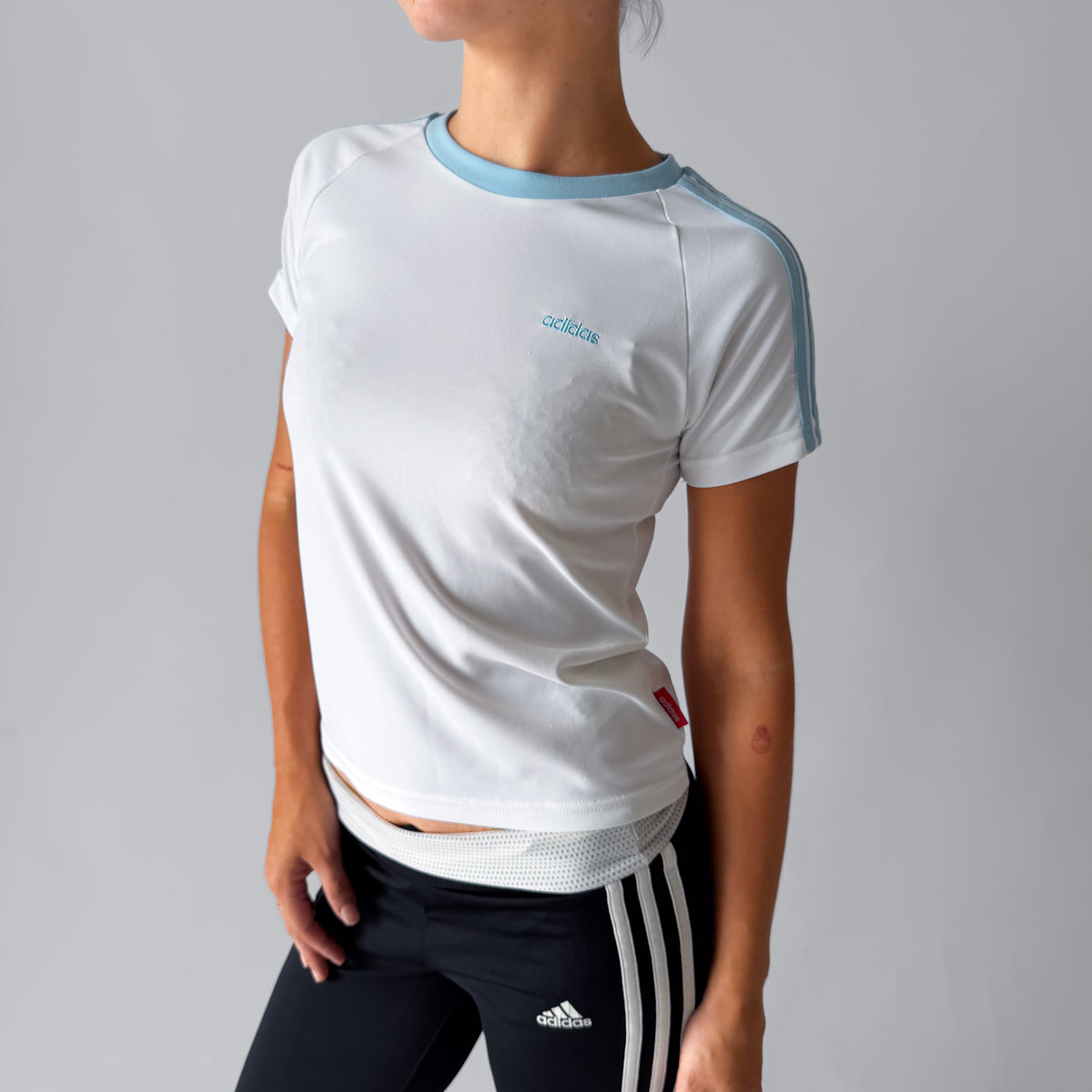 Y2K Adidas Three Stripe Lightweight Baby Tee - M