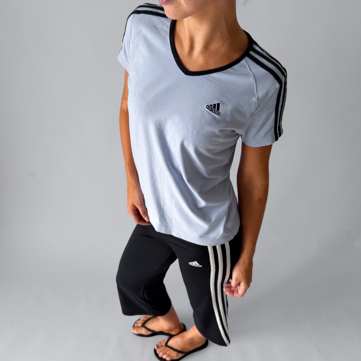 Y2K Adidas Ringer Spell Out Baby Tee - M
