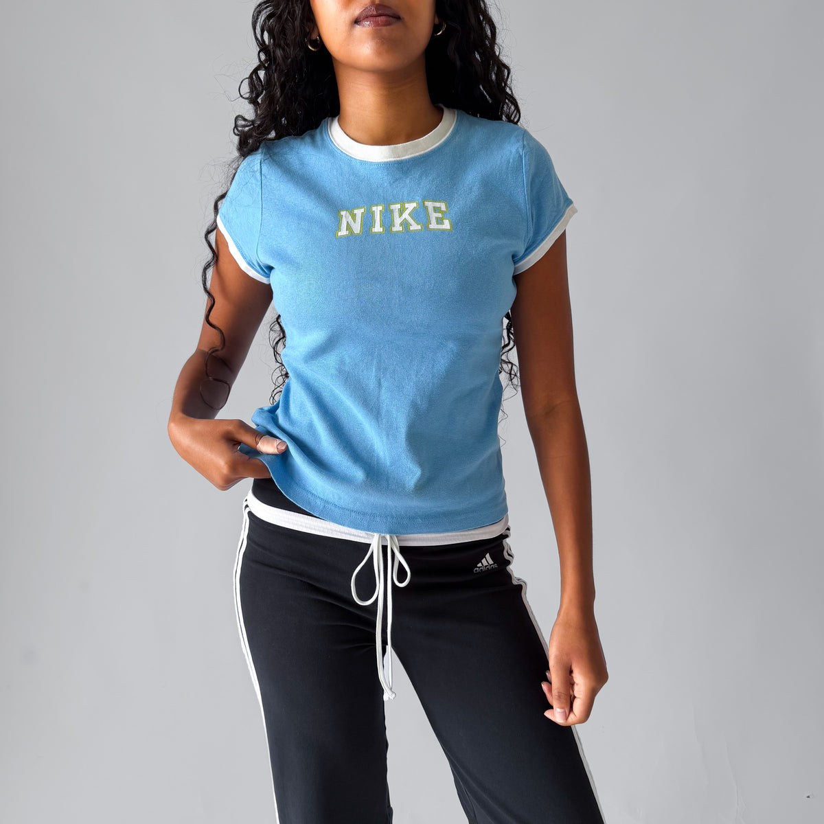 Y2K Nike Spell Out Ringer Baby Tee - M