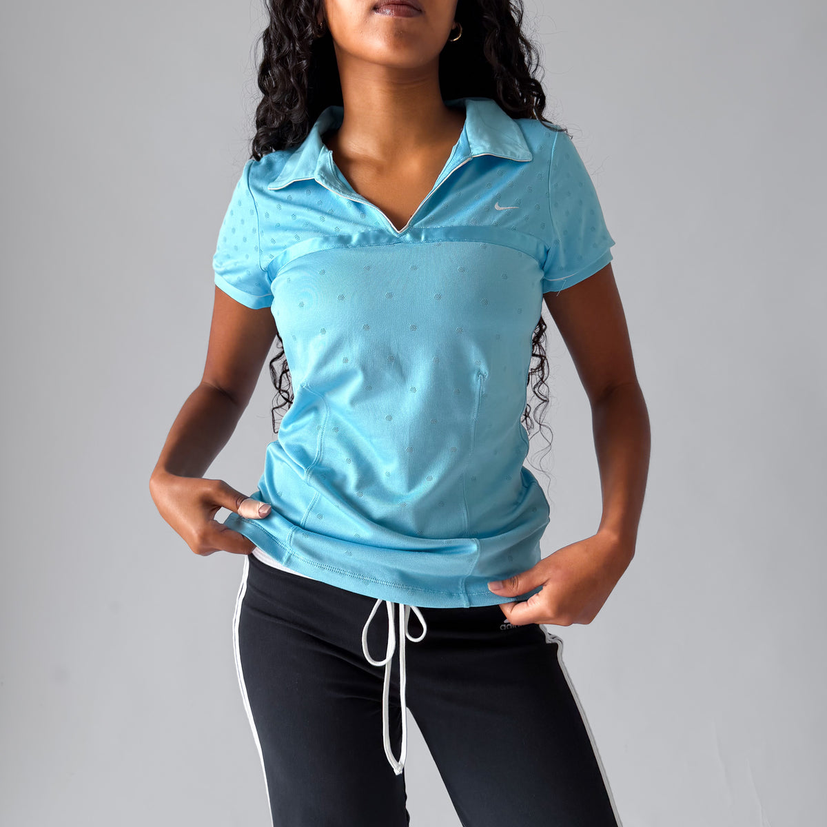 Y2K Nike Open V-Neck Polo Top - L