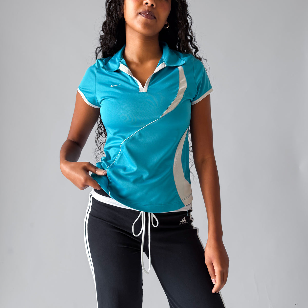 Y2K Nike Open V-Neck Polo Top - L