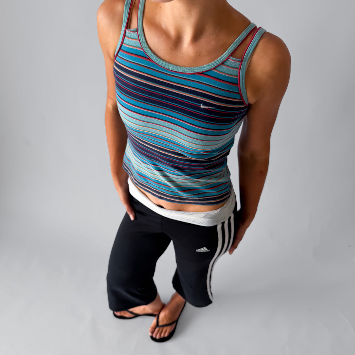 Y2K Nike Striped Strappy Activewear Top - S
