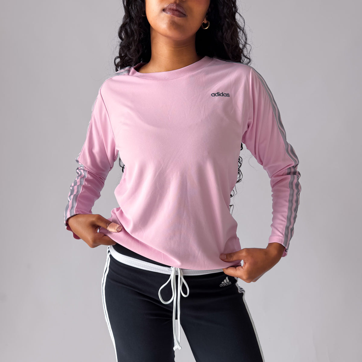 Y2K Adidas Activewear Three Stripe Long Sleeve - L