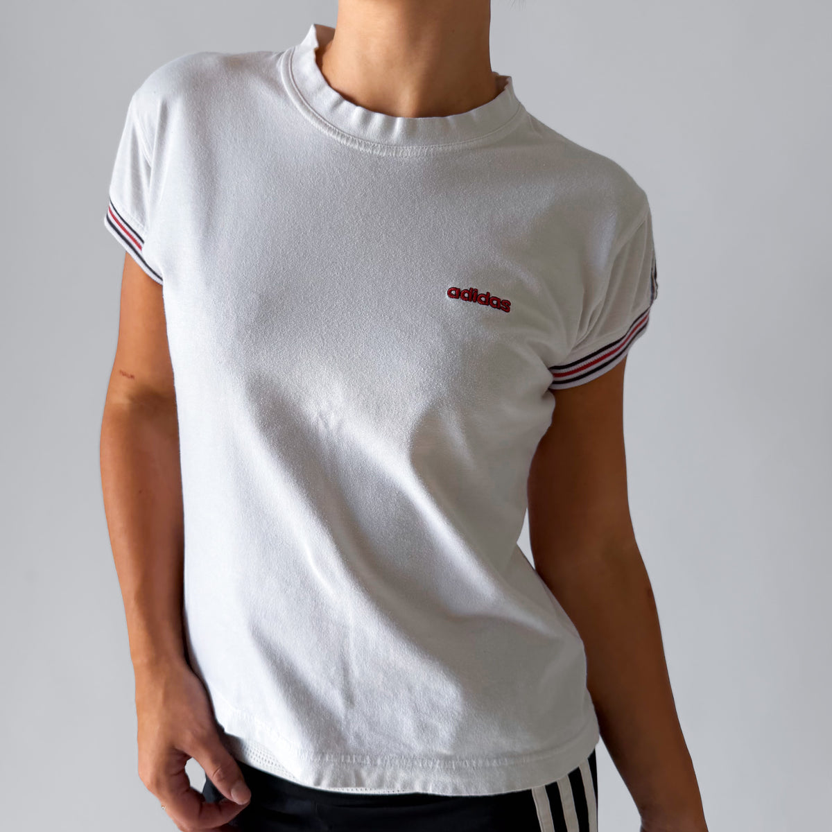 90s Adidas Striped Cap Sleeve Baby Tee - L