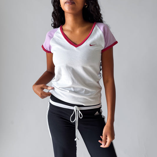 Y2K Nike V-Neck Fitted Raglan Tee - M
