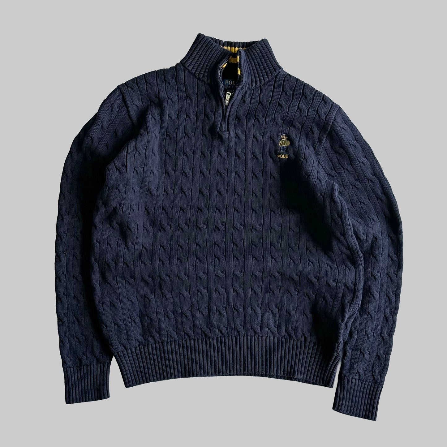 Polo Bear Cable Knit Quarter Zip - Medium