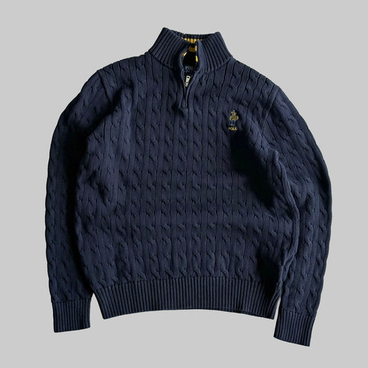 Polo Bear Cable Knit Quarter Zip - Medium