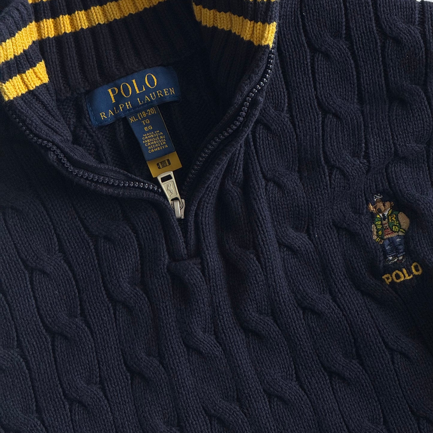 Polo Bear Cable Knit Quarter Zip - Medium