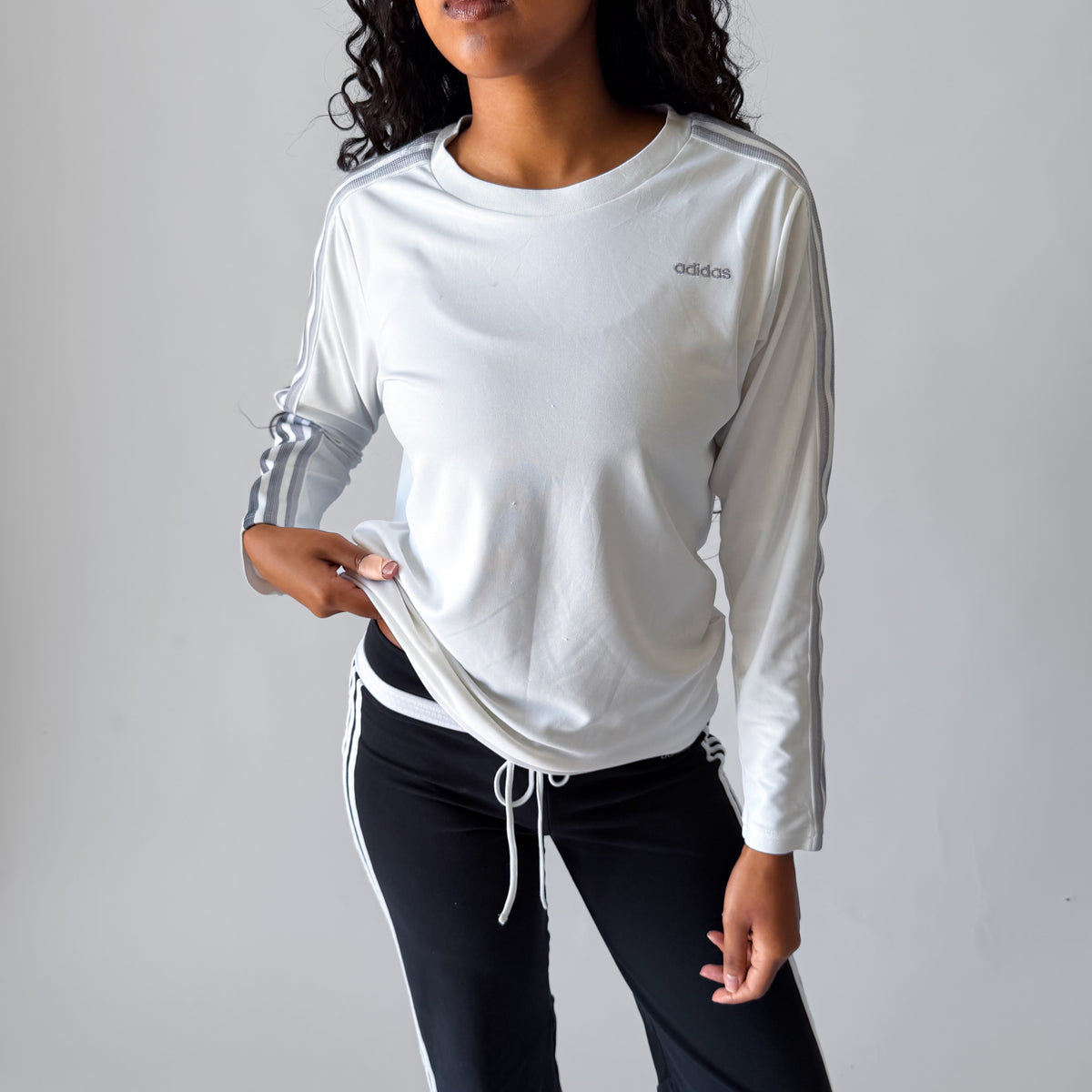 Y2K Adidas Striped Long Sleeve Top - L