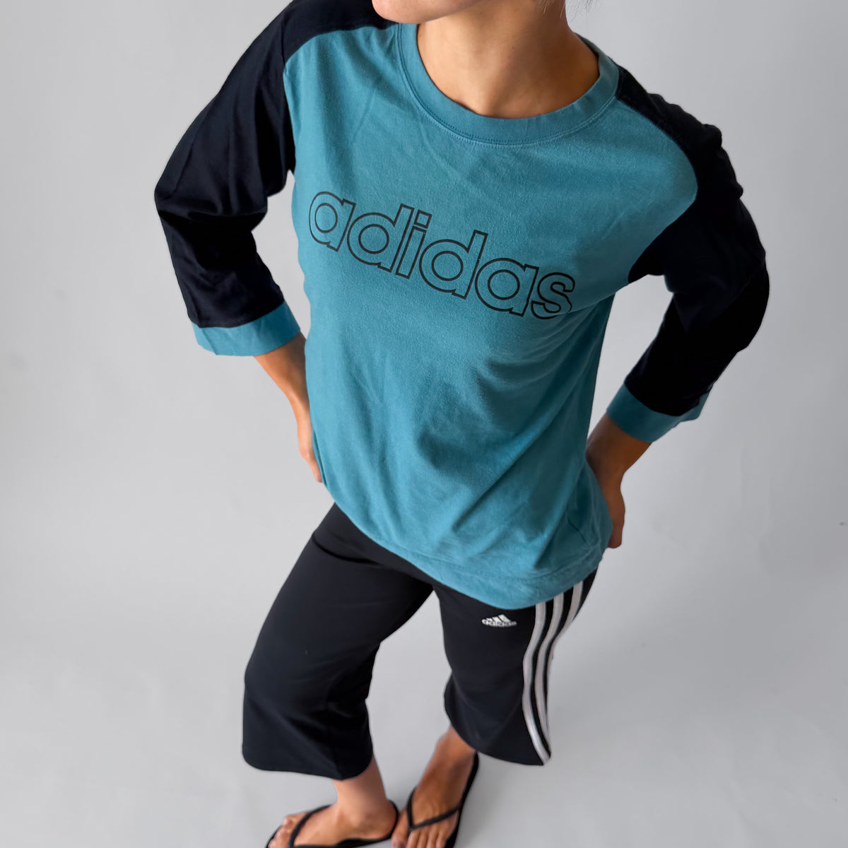 Y2K Adidas Raglan 3/4 Long Sleeve Top - M/L