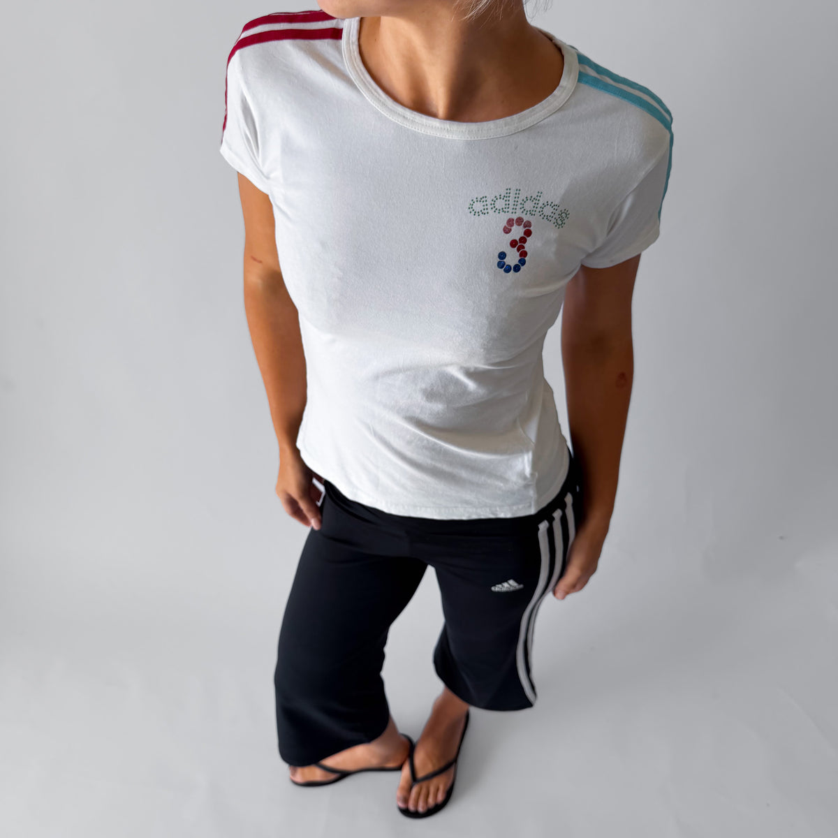 Y2K Adidas Three Stripe Baby Tee - M